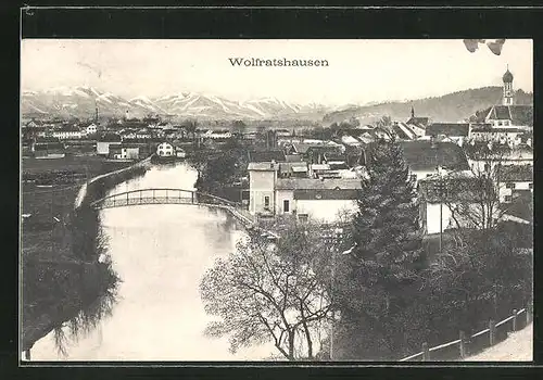 AK Wolfratshausen, Teilansicht mit Brücke