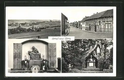 AK Berg, Gasthaus Schmitz, Kriegerdenkmal, Bildstock, Panorama