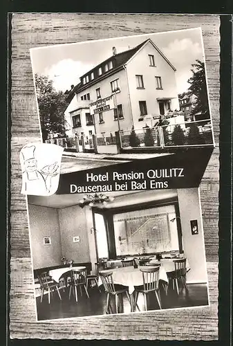 AK Dausenau, Hotel-Pension Quilitz, Aussen- und Innenansicht
