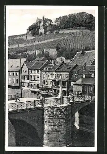 AK Bad Kreuznach, Nahebrücke und Kauzenburg