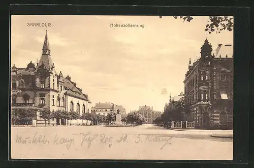 AK Saarlouis, Hotel Kaiserhof, Strassenpartie am Hohenzollernring