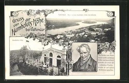 AK Vallendar, Gasthaus Humboldts-Höhe, Portriat von Alexander von Humboldt, Ortsansicht