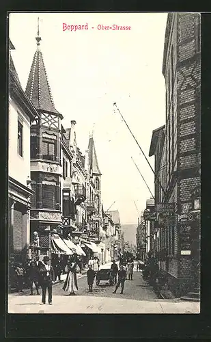 AK Boppard, Ober-Strasse mit Geschäften und Passanten