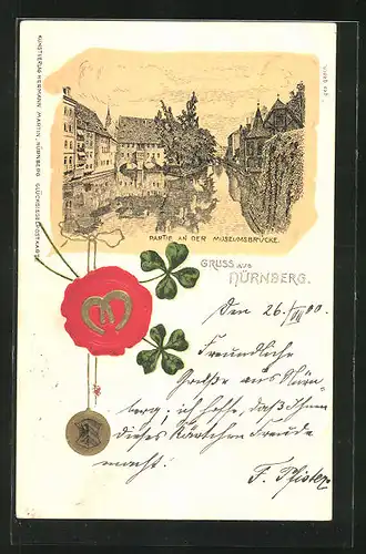Präge-Lithographie Nürnberg, Partie an der Museumsbrücke, Wappen