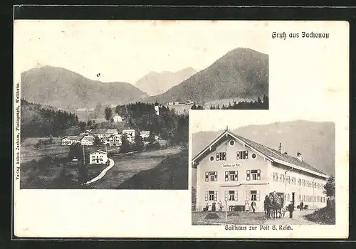 AK Jachenau, Gasthaus zur Post von G. Resch, Ortsansicht