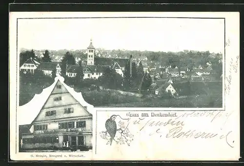 AK Denkendorf, Ortsansicht mit Kirche, Gasthaus und Metzgerei G. Metzger
