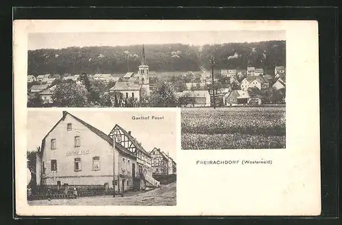 AK Freirachdorf / Westerwald, Ortsansicht, Gasthof Faust