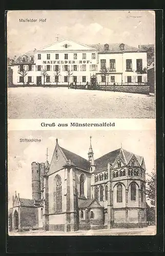 AK Münstermaifeld, Gasthaus Maifelder Hof, Blick zur Stiftskirche