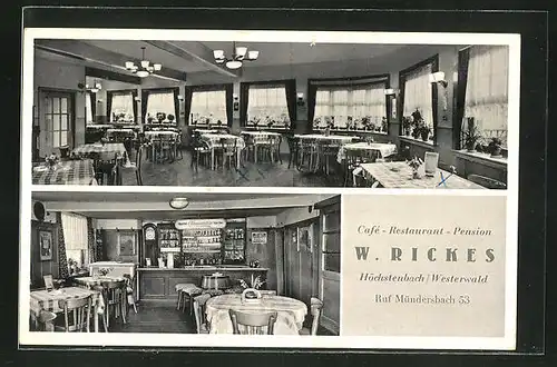 AK Höchstenbach /Westerwald, Restaurant-Pension W. Rickes, Innenansicht