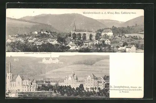 AK Waldbreitbach a.d. Wied, Panorama, St. Josephshaus, Franziskanerkloster u. Anstalt