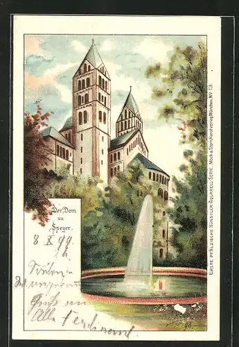 Lithographie Speyer, Blick zum Dom