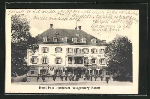 AK Heiligenberg Baden, Hotel Post mit Bäumen