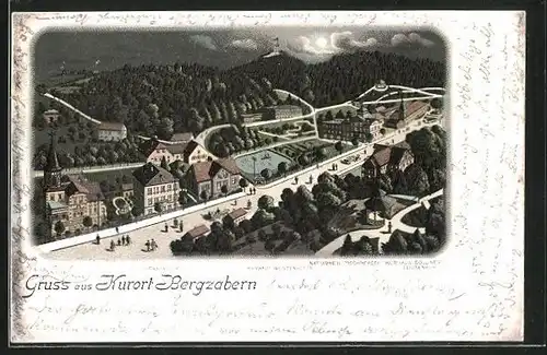 Lithographie Bergzabern, Ortspartie mit Kurhaus Popp, Kurhaus Westenhofer, Naturheil-Tischberger