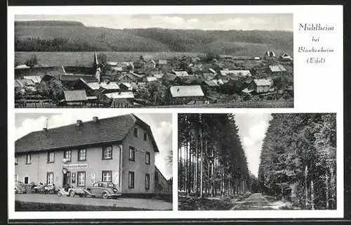 AK Mülheim / Eifel, Gasthaus Mühlheimerhaus, Waldpartie und Panoramablick vom Berg aus gesehen