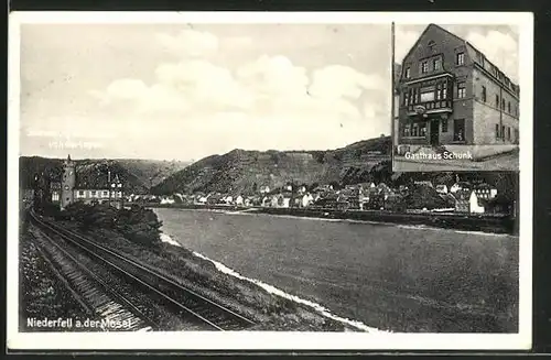 AK Niederfell a. der Mosel, Gasthaus Schunk, Stammburg der Fürsten von der Leyen