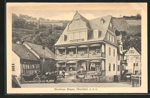 AK Obernhof a. d. L., Gasthaus Bingel mit Kutsche