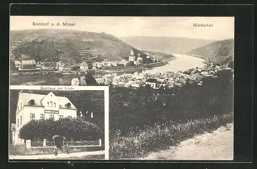 AK Gondorf a. d. Mosel, Gasthaus zur Linde, Ortsansicht mit Blick nach Niederfell