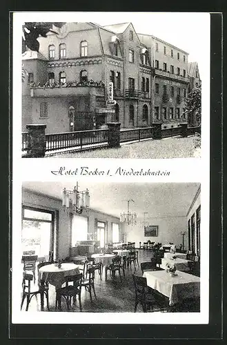 AK Niederlahnstein, Hotel Becker, Innen- und Aussenansicht