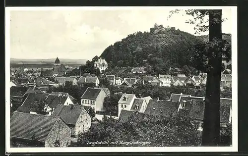 AK Landstuhl, Ortsansicht mit Blick gegen Burg Sickingen