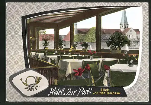 AK Kloster Steinfeld, Hotel "Zur Post", Ansicht mit Kirchturm