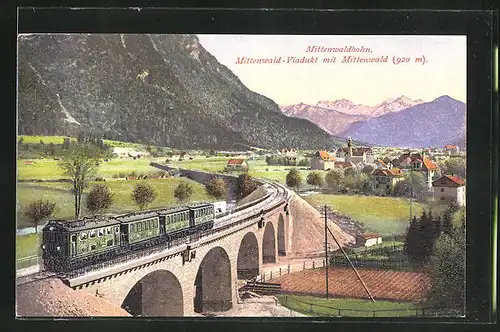 AK Mittenwald, Mittenwaldbahn auf dem Viadukt