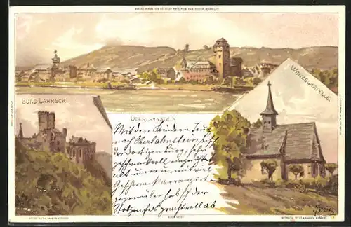 Künstler-AK Carl Biese: Oberlahnstein, Wenzelskapelle, Burg Lahneck, Panorama
