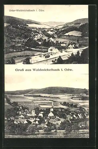 AK Waldmichelbach / Odw., Ortsansicht mit Bahnhof