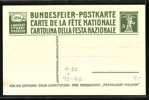 AK Schweizer Bundesfeier 1914, Pestalozzi in Stans