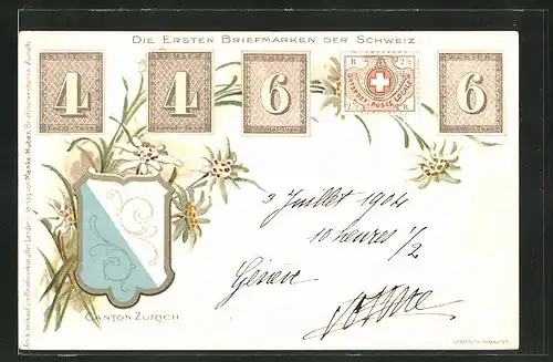 AK Canton Zürich, Die ersten Briefmarken der Schweiz