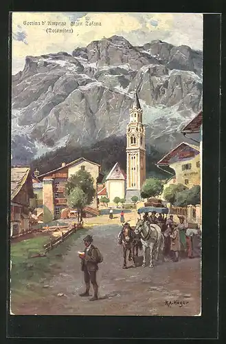 Künstler-AK Rudolf Alfred Höger: Dolomiten, Cortina d'Umpezzo