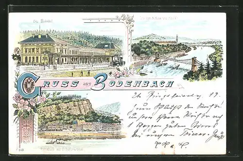 Lithographie Bodenbach / Decin, Bahnhof, Tetschen-Schloss und Brücke, Schäferwand