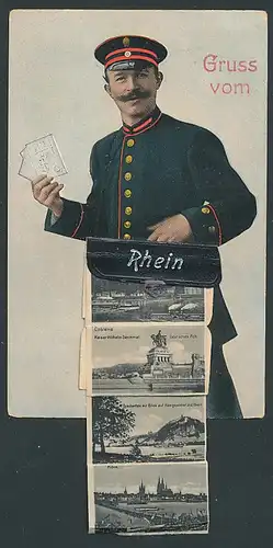 AK Mainz, Briefträger mit Ansichten in der Tasche, Rheinquai