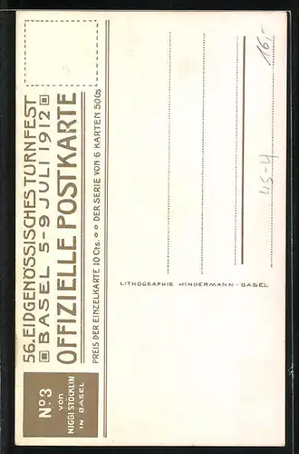Künstler-AK Basel, 56. Eidgenössisches Turnfest 1912, Turner auf dem Münster