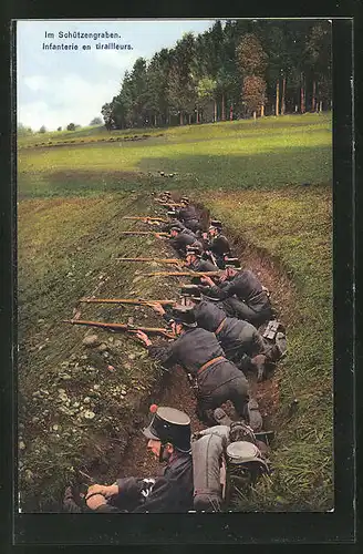 AK Grenzbesetzung 1914, schweizer Soldaten im Schützengraben