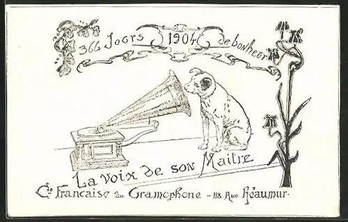 AK Cie Francaise "La voix de son Maitre", Hund vor einem Grammophon