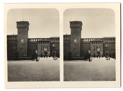 Stereo-Fotografie unbekannter Fotograf, Ansicht Mailand, Innenansicht der befestigten Burg