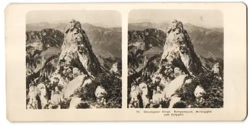 Stereo-Fotografie unbekannter Fotograf, Ansicht Kampenwand, Chiemgauer Berge, Mittelgipfel vom Ostgipfel