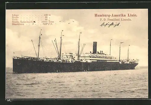 AK Passagierschiff Präsident Lincoln, Hamburg-Amerika Linie
