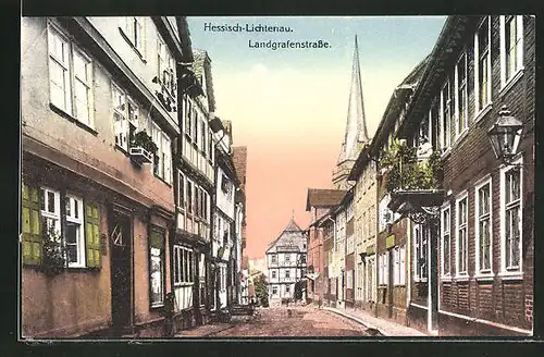 AK Hessisch-Lichtenau, Landgrafenstrasse mit Blick zur Kirche