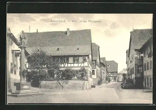 AK Amorbach, Pfarrgasse mit Mariensäule