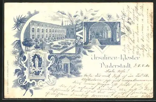 Lithographie Duderstadt, Ursulinen-Kloster, Garten, Innenansicht der Kirche