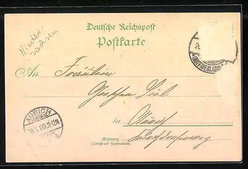 Lithographie Leer, Wilhelmslust, Boer'sche Mühle, Kaiserl. Postamt