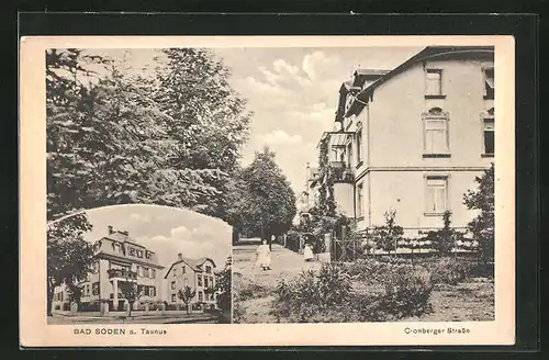 AK Bad Soden a. Taunus, Cronberger Strasse mit Bäumen, Mehrfachansicht