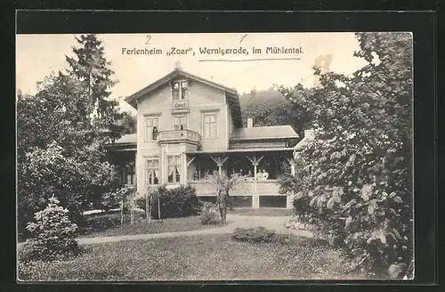 AK Wernigerode, Teilansicht Ferienheim Zoar mit Garten und Gästen