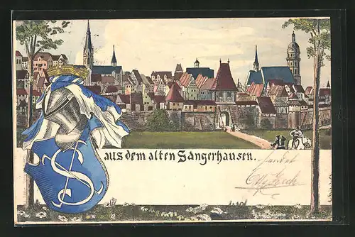 AK Sangerhausen, Teilansicht und Wappen