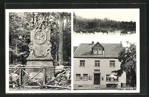AK Entenpfuhl, Gasthaus zum Jäger, Denkmal Jäger aus Kurpfalz