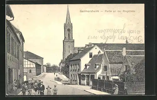 AK Germersheim, Rin gstrasse mit Kirchblick