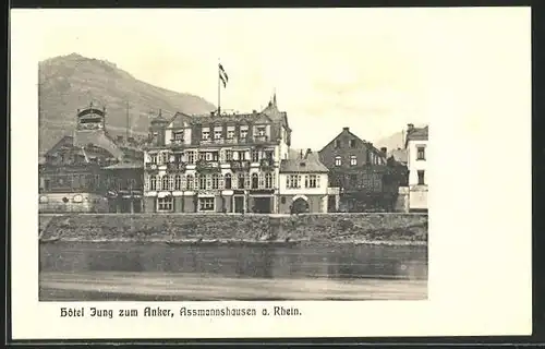 AK Assmannshausen / Rhein, Rheinpartie mit Hotel Jung zum Anker