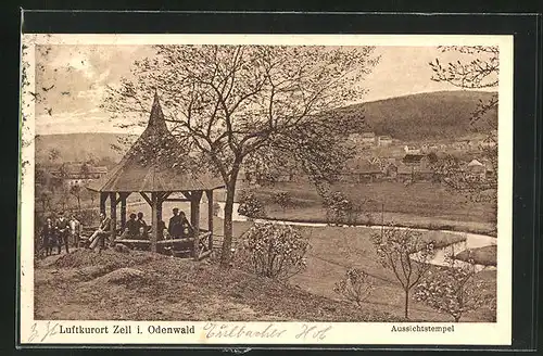 AK Zell / Odenwald, Ortspartie mit Aussichtstempel