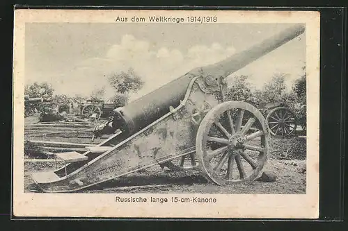 AK Russische lange 15-cm-Kanone im Felde